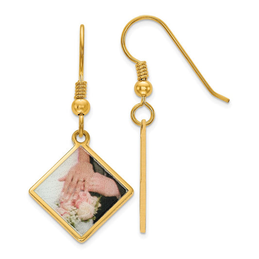 Sterling Silver Gold plated Diamond Shaped Picture Jewelry Earrings