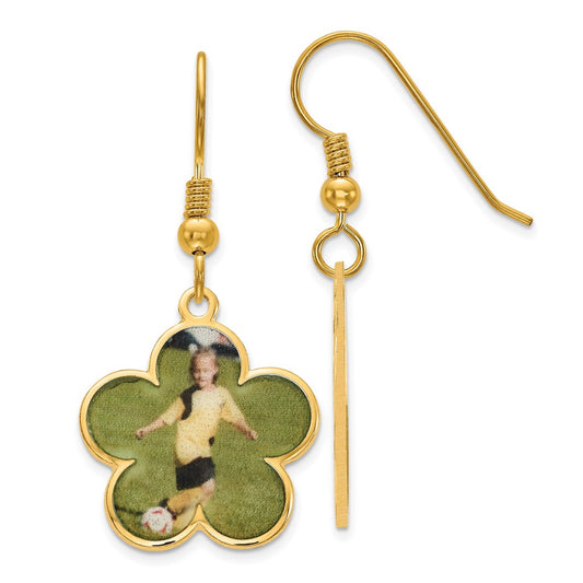 Sterling Silver Gold plated Flower Shaped Picture Jewelry Earrings