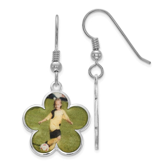 Sterling Silver Rhodium plated Flower Shaped Picture Jewelry Earrings