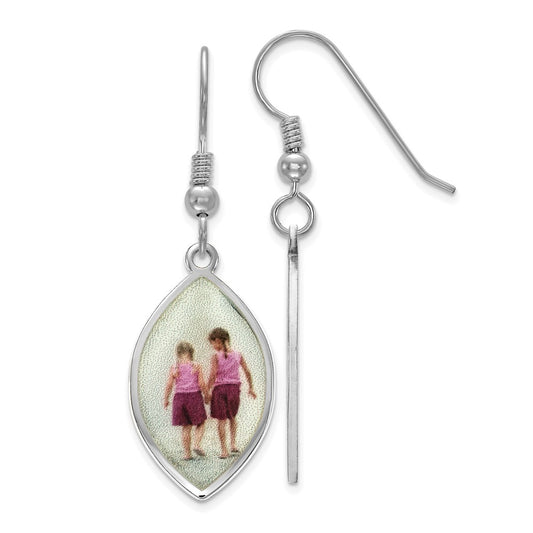 Sterling Silver Rhodium plated Elipse Picture Jewelry Earrings