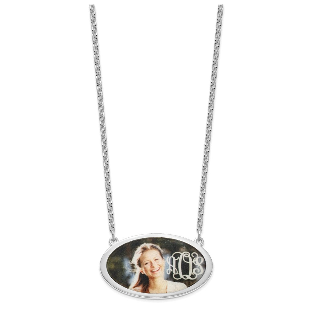 SS/Rhodium-plated Medium Rope Boarder Oval Picture Jewelry Necklace