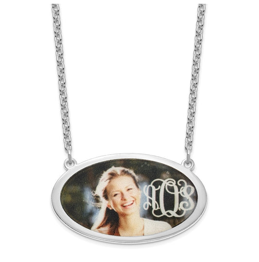 SS/Rhodium-plated Medium Rope Boarder Oval Picture Jewelry Necklace