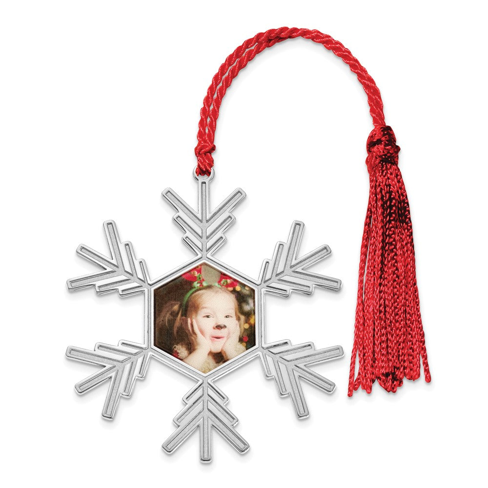 Sterling Silver Rhodium plated Snowflake Picture Ornament