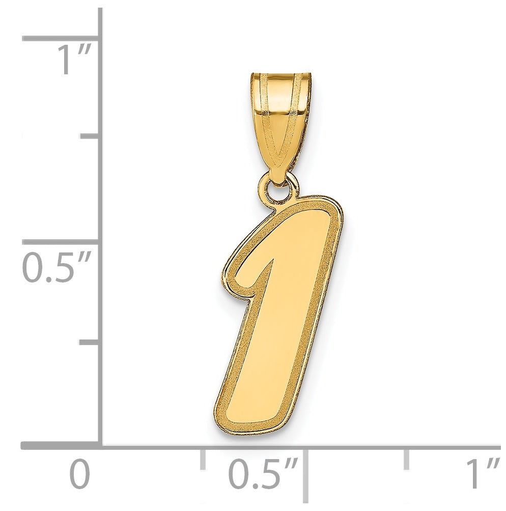 14K Yellow Gold Brushed Border Script  Number 1 Pendant
