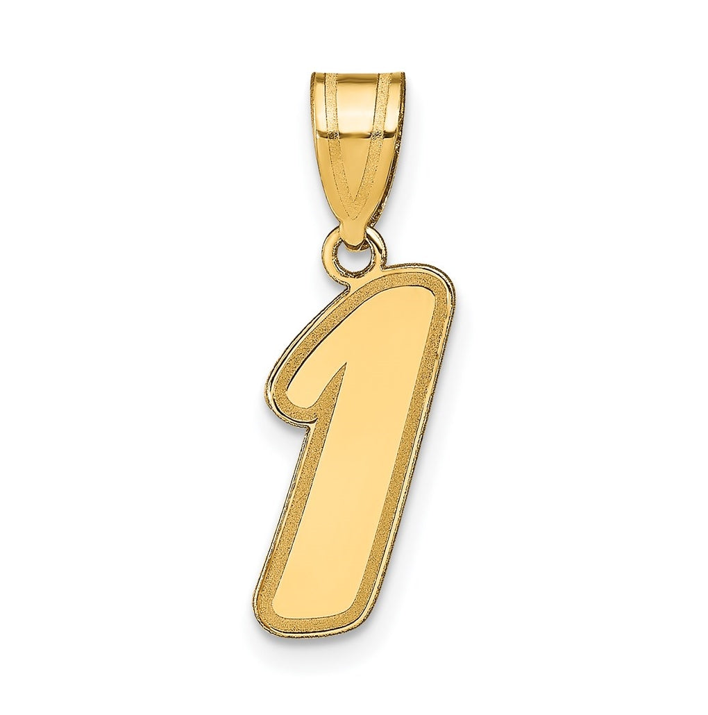 14K Yellow Gold Brushed Border Script  Number 1 Pendant