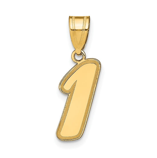 14K Yellow Gold Brushed Border Script  Number 1 Pendant