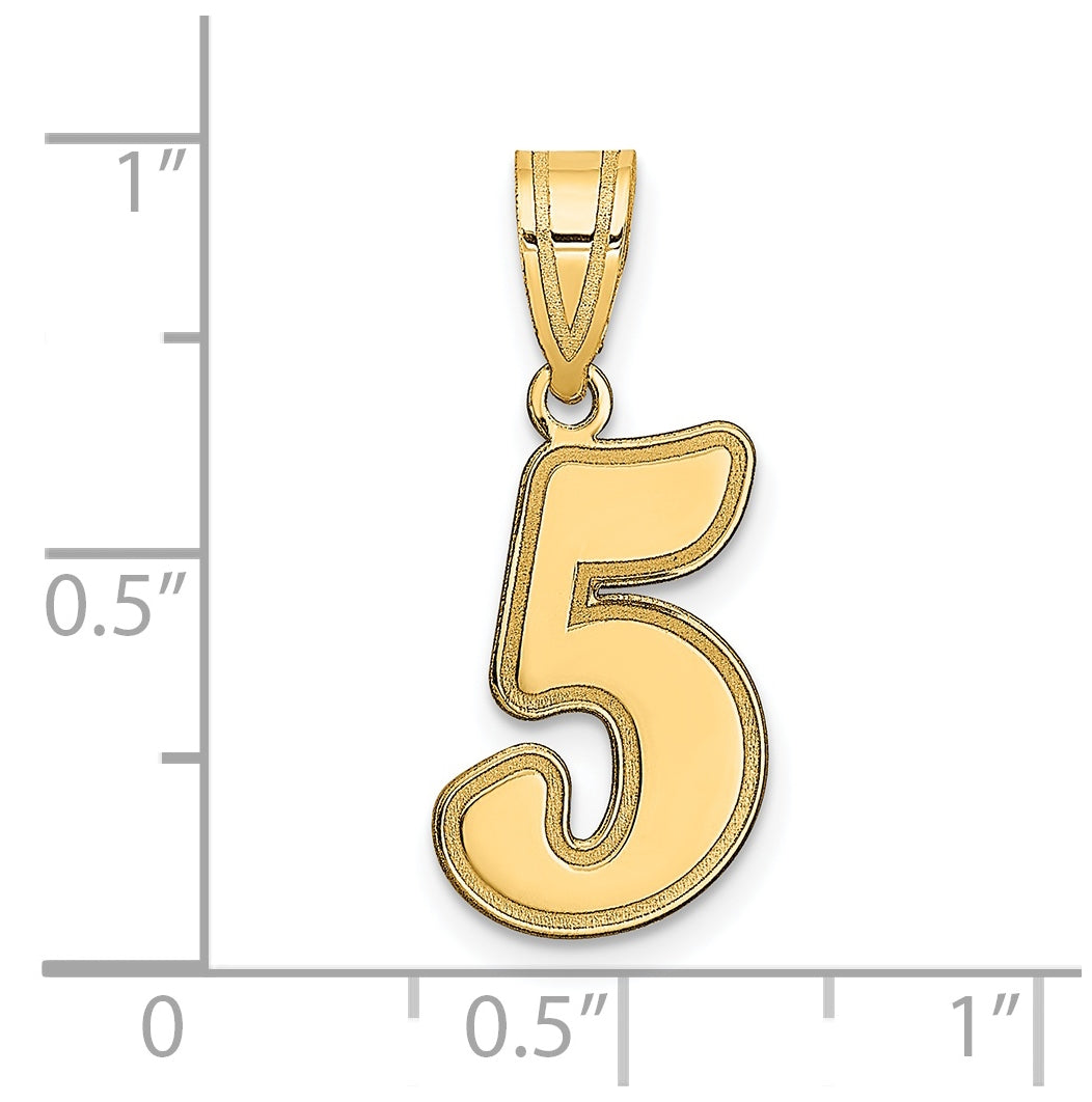 14K Yellow Gold Brushed Border Script Number 5 Pendant