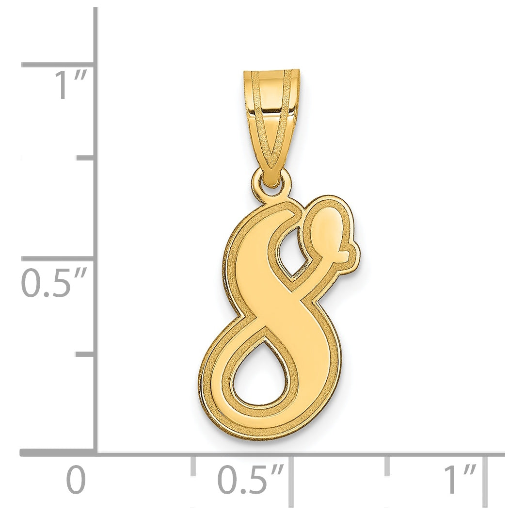 14K Yellow Gold Brushed Border Script Number 8 Pendant