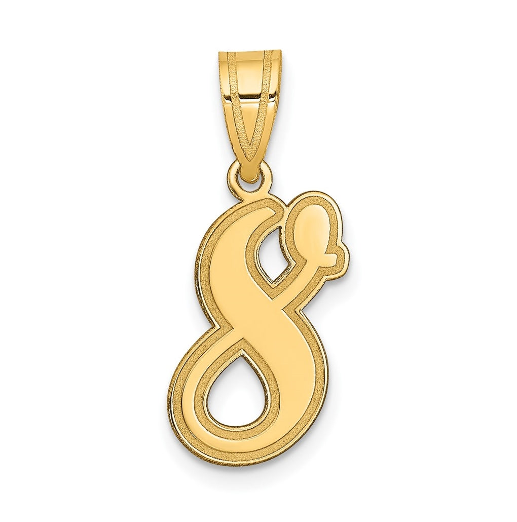 14K Yellow Gold Brushed Border Script Number 8 Pendant