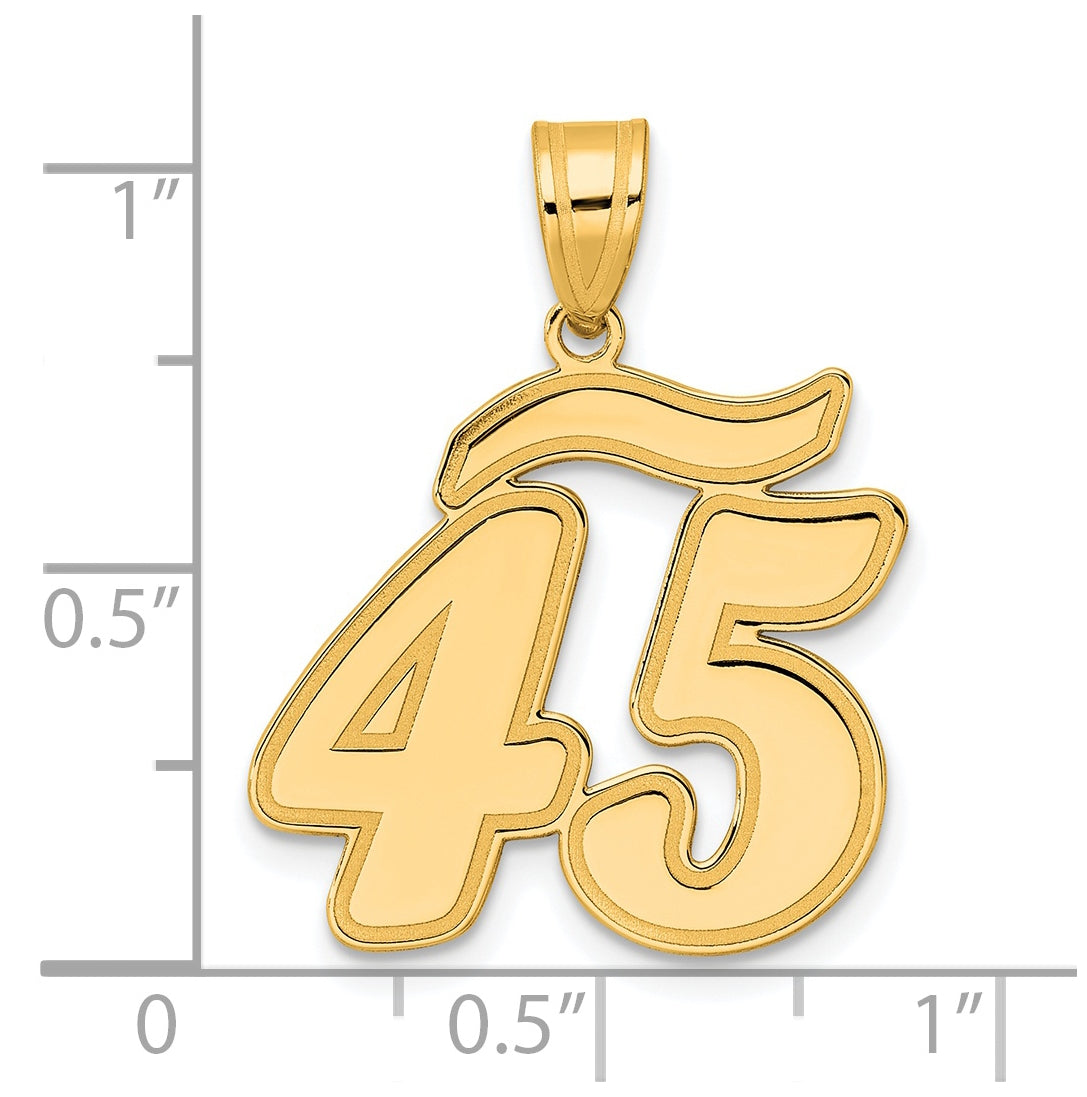 14K Yellow Gold Brushed Border Script Number 45 Pendant