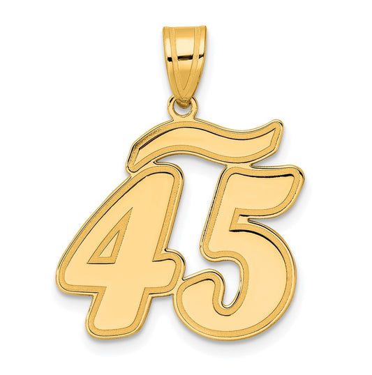 14K Yellow Gold Brushed Border Script Number 45 Pendant