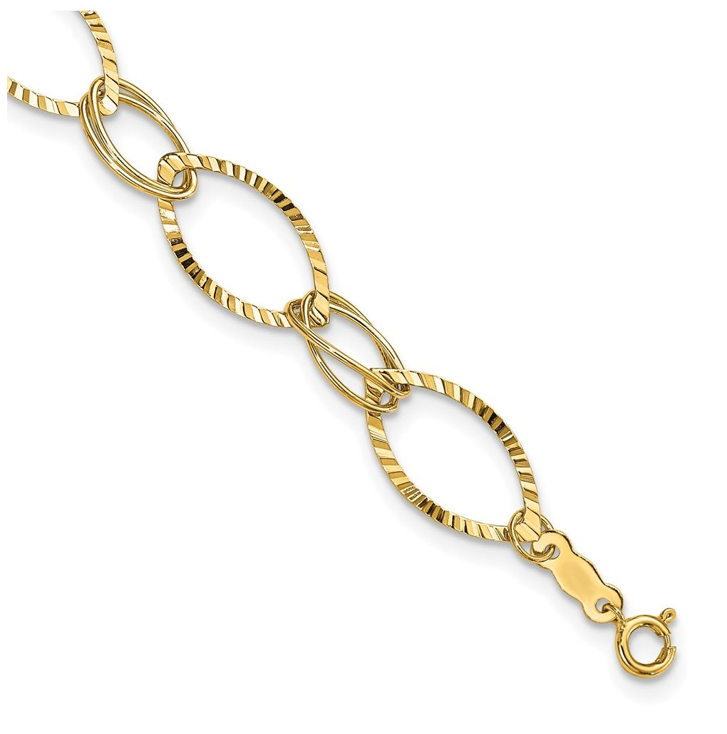 14K Yellow Gold Fancy Link Bracelet – Elegant Jewelry Gift for Birthday, Anniversary, Engagement, Wedding