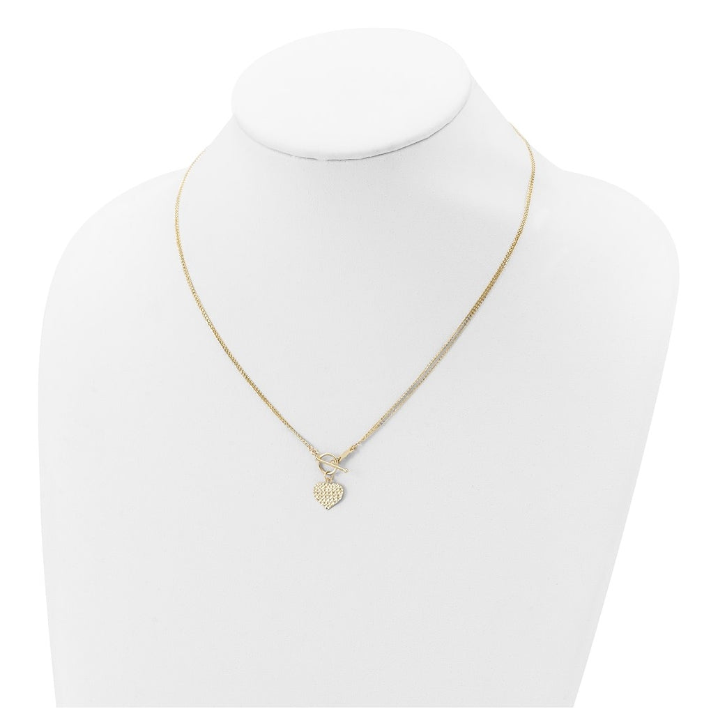 14K Yellow Gold Polished 3-Strand Diamond Cut Heart Toggle Necklace – Elegant Jewelry Gift for Birthday, Anniversary, Engagement, Wedding