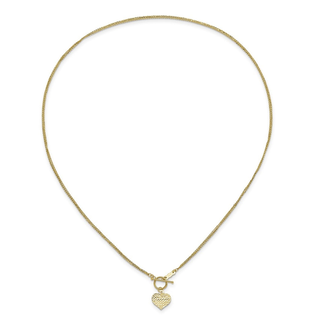 14K Yellow Gold Polished 3-Strand Diamond Cut Heart Toggle Necklace – Elegant Jewelry Gift for Birthday, Anniversary, Engagement, Wedding