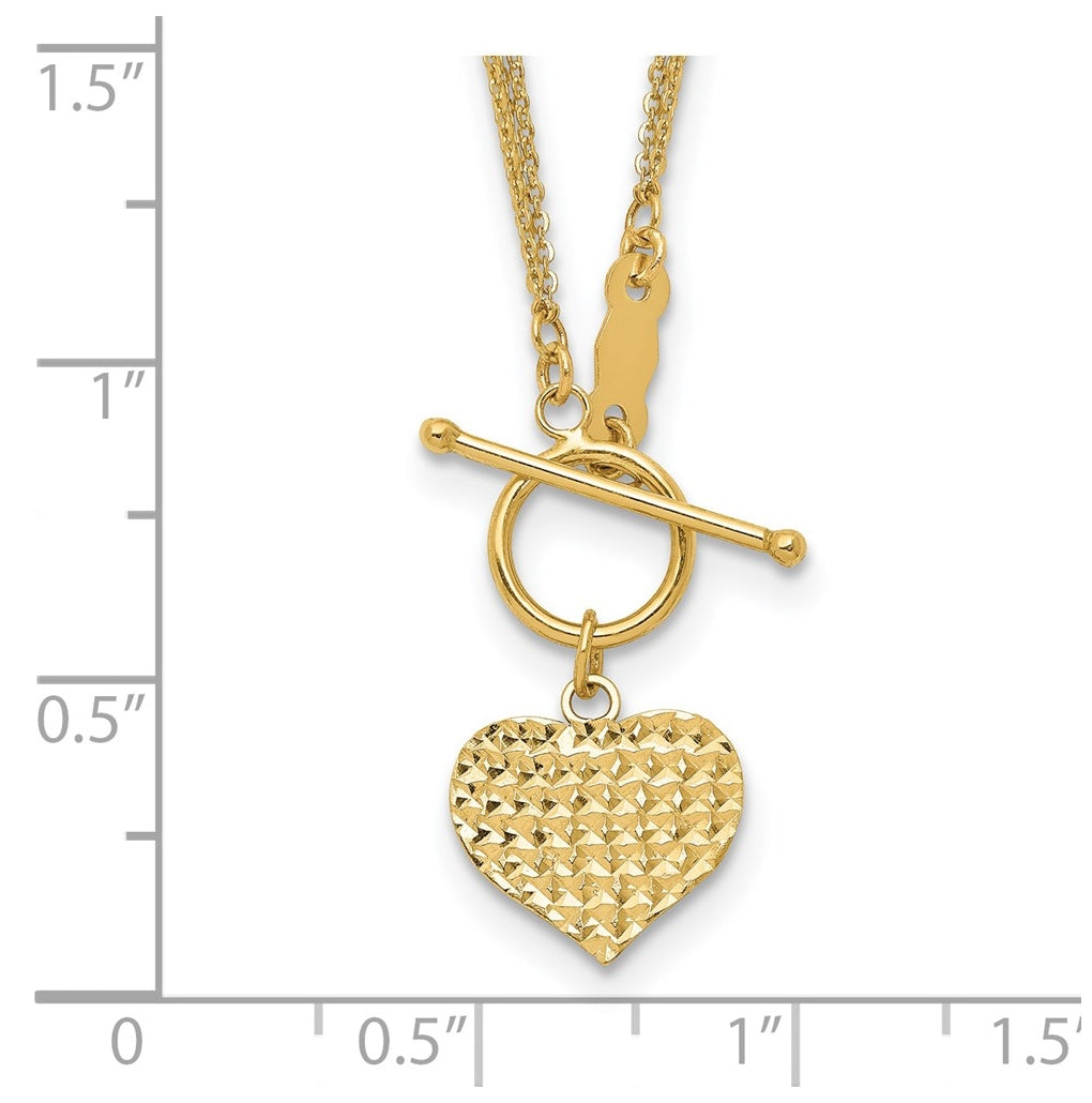 14K Yellow Gold Polished 3-Strand Diamond Cut Heart Toggle Necklace – Elegant Jewelry Gift for Birthday, Anniversary, Engagement, Wedding
