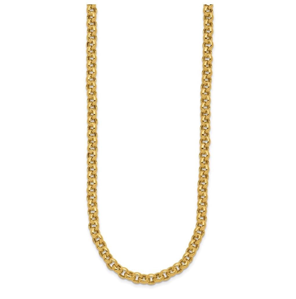 14K Yellow Gold 18in 5mm Polished Fancy Rolo Link Necklace – Elegant Jewelry Gift for Birthday, Anniversary, Engagement, Wedding