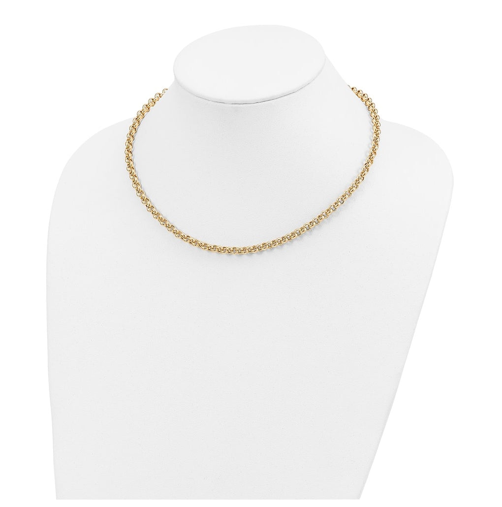 14K Yellow Gold 18in 5mm Polished Fancy Rolo Link Necklace – Elegant Jewelry Gift for Birthday, Anniversary, Engagement, Wedding