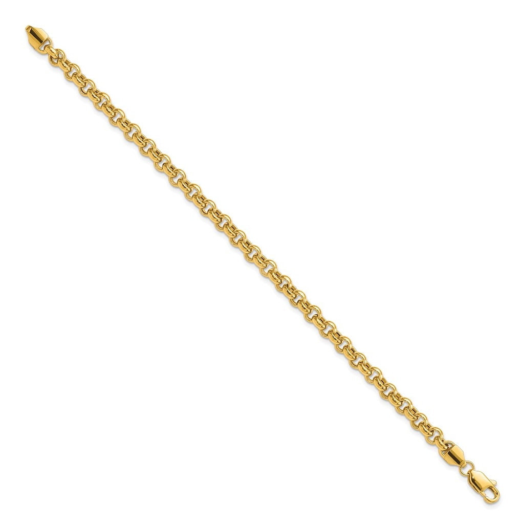 14K Yellow Gold 7.5in 5mm Polished Fancy Rolo Link Bracelet – Elegant Jewelry Gift for Birthday, Anniversary, Engagement, Wedding
