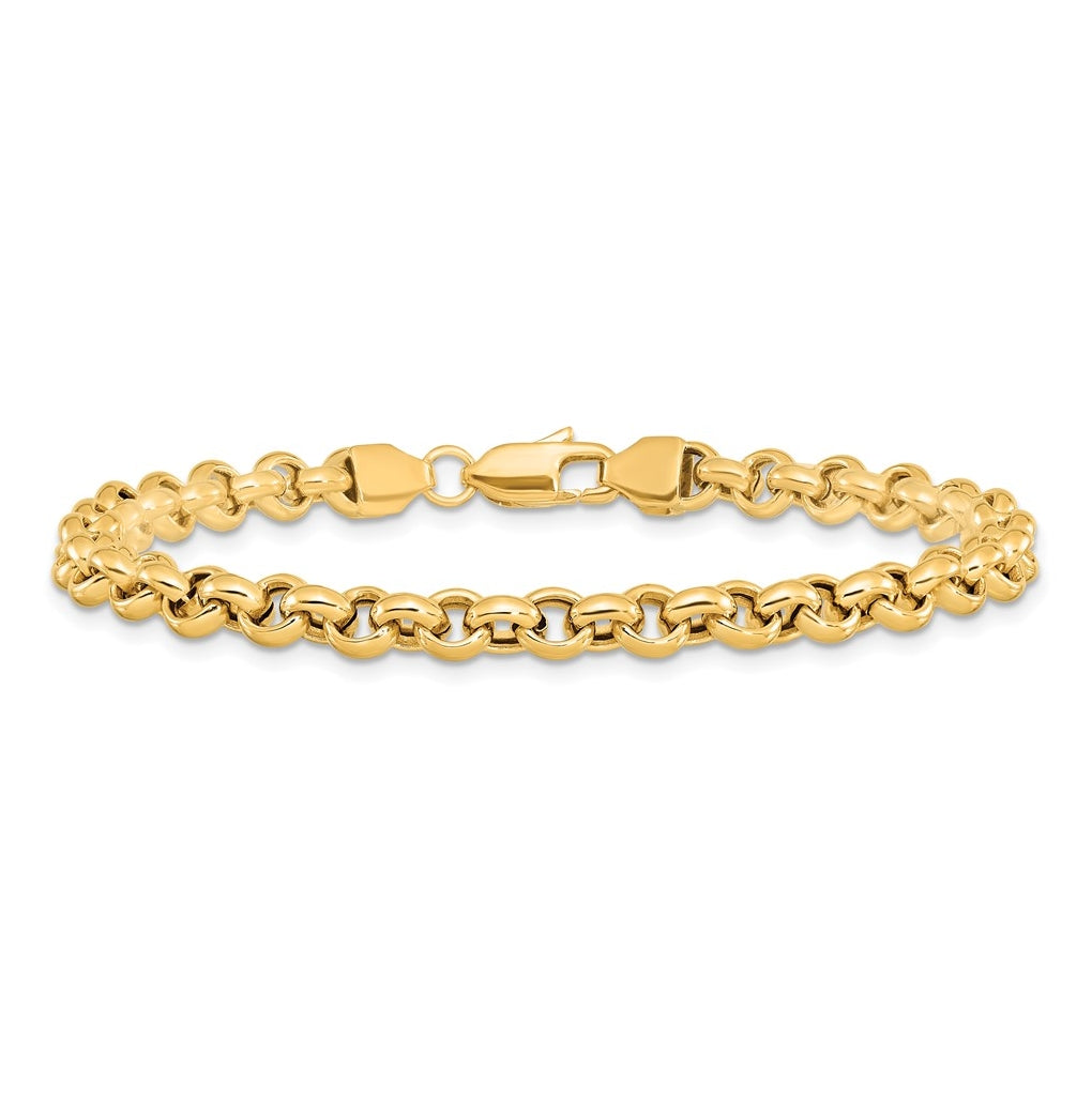 14K Yellow Gold 7.5in 5mm Polished Fancy Rolo Link Bracelet – Elegant Jewelry Gift for Birthday, Anniversary, Engagement, Wedding