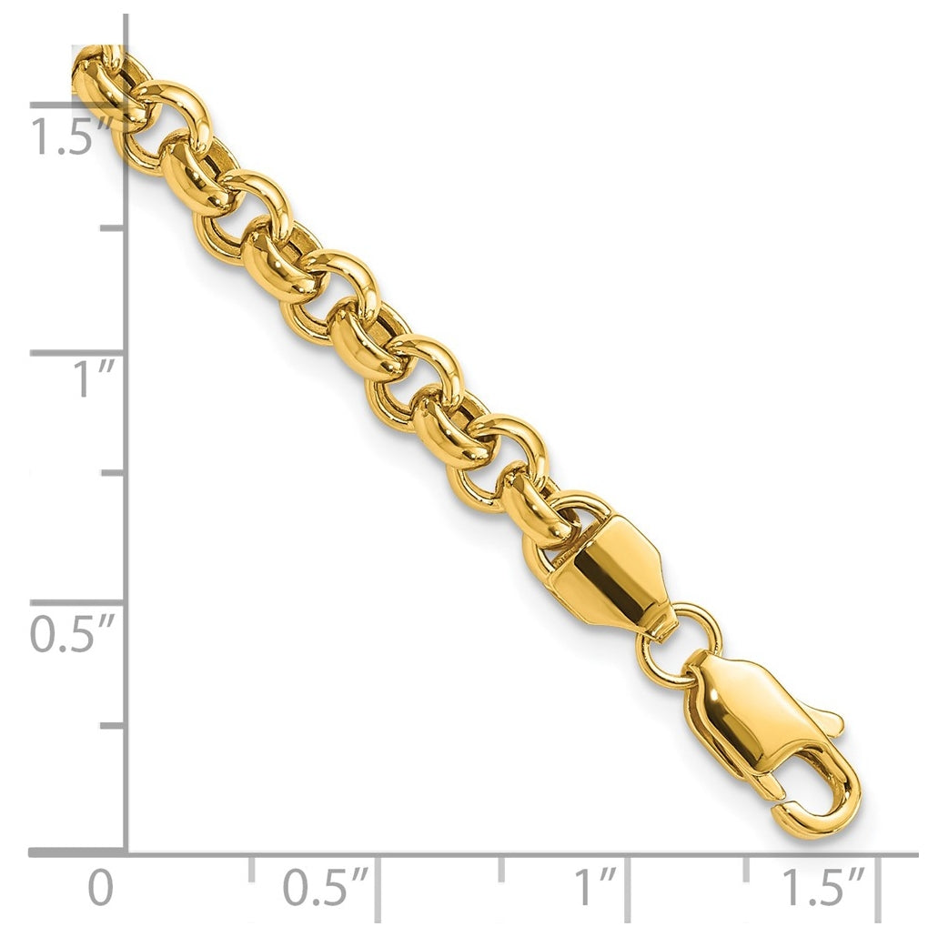 14K Yellow Gold 7.5in 5mm Polished Fancy Rolo Link Bracelet – Elegant Jewelry Gift for Birthday, Anniversary, Engagement, Wedding