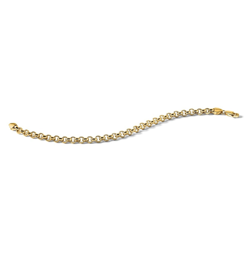 14K Yellow Gold 7.5in 5mm Polished Fancy Rolo Link Bracelet – Elegant Jewelry Gift for Birthday, Anniversary, Engagement, Wedding