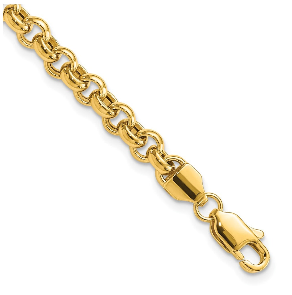 14K Yellow Gold 7.5in 5mm Polished Fancy Rolo Link Bracelet – Elegant Jewelry Gift for Birthday, Anniversary, Engagement, Wedding