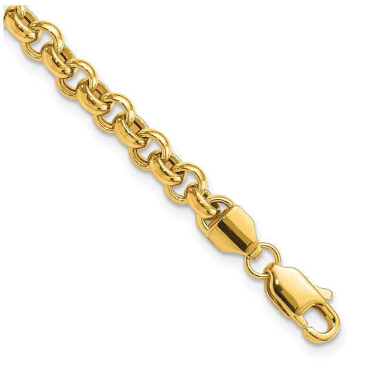 14K Yellow Gold 7.5in 5mm Polished Fancy Rolo Link Bracelet – Elegant Jewelry Gift for Birthday, Anniversary, Engagement, Wedding