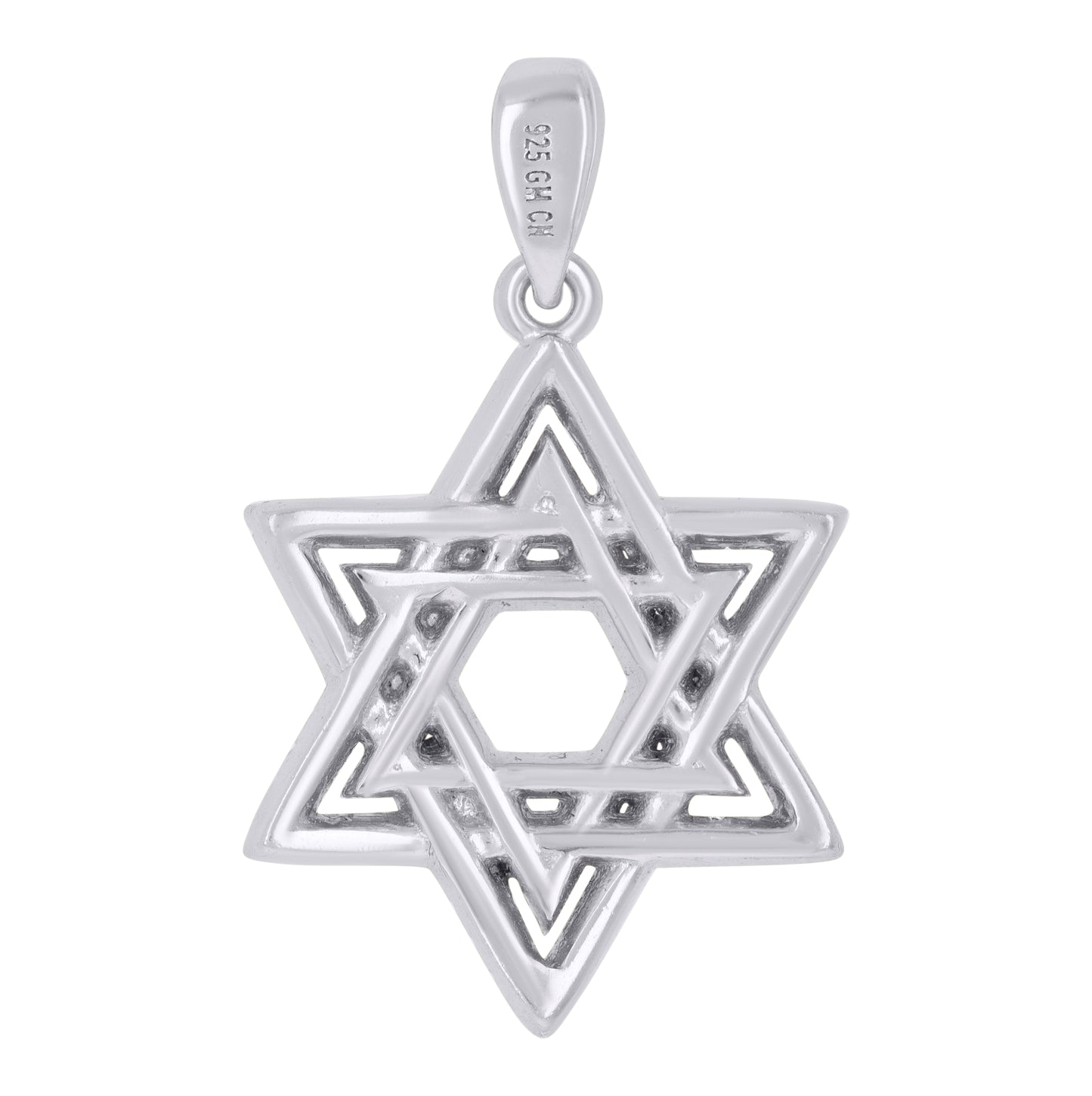 Sterling Silver Mens Cubic-Zirconia Star Of David Symbol Religious Charm Pendant