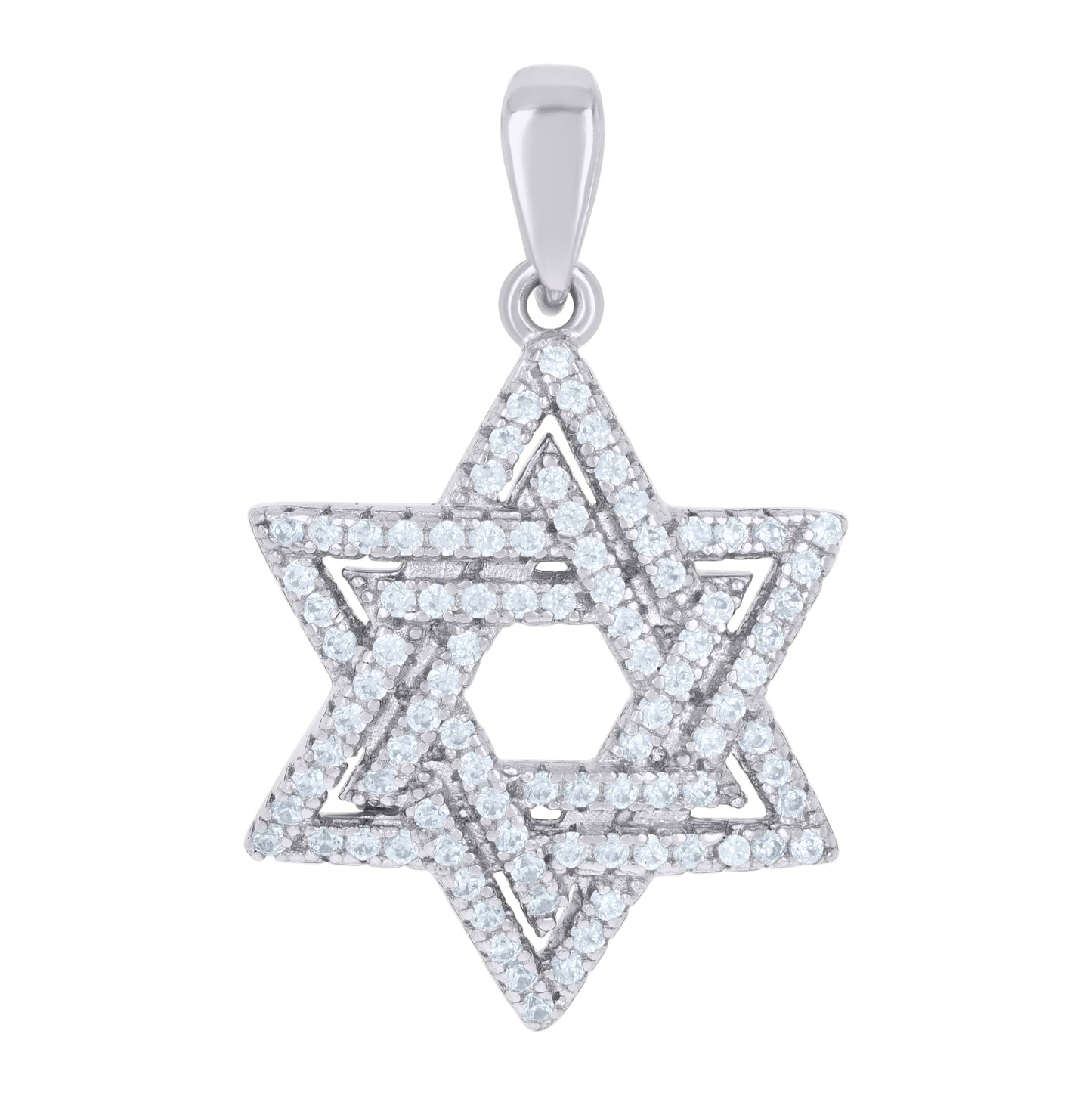 Sterling Silver Mens Cubic-Zirconia Star Of David Symbol Religious Charm Pendant