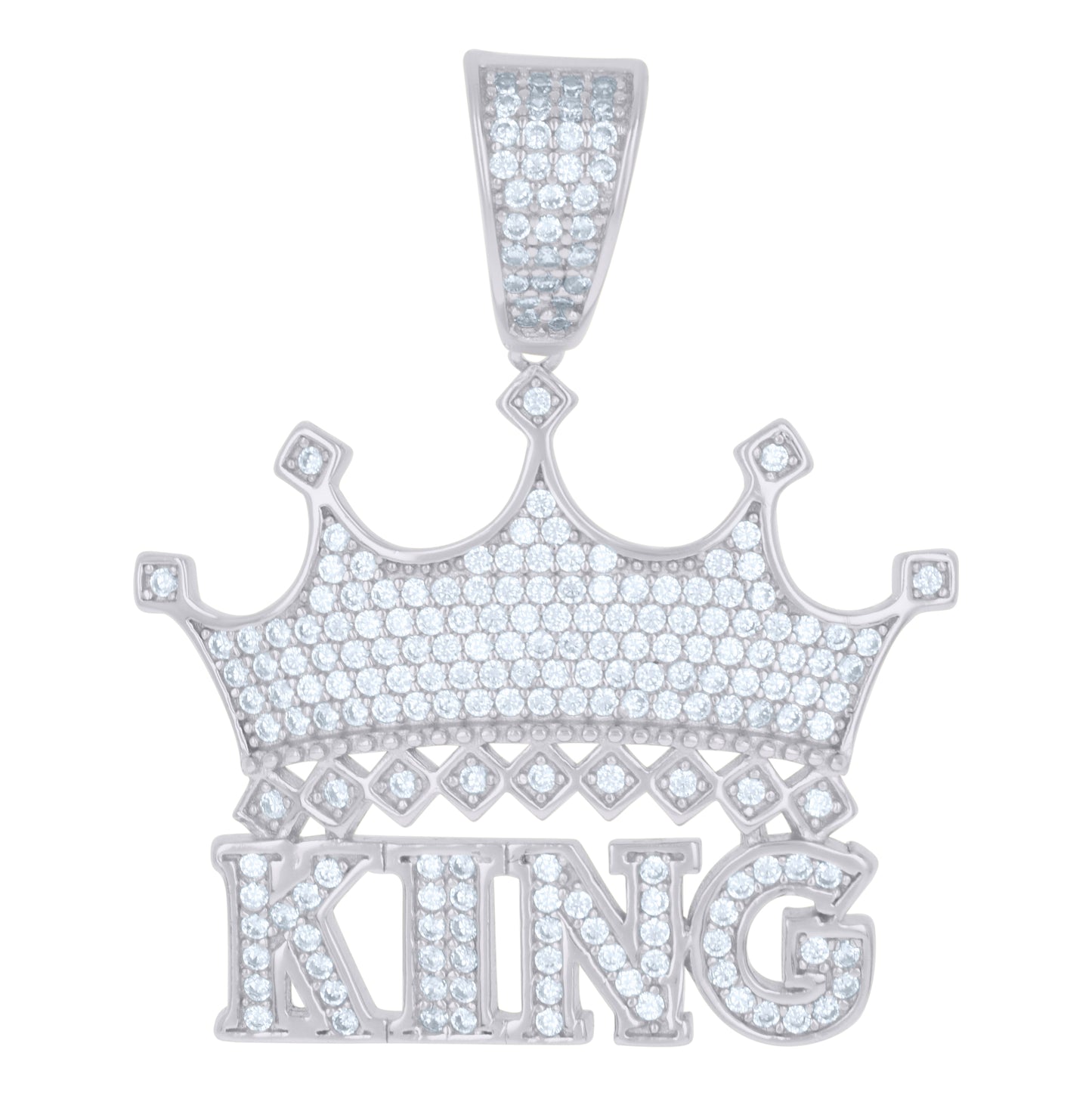 Sterling Silver Mens Cubic-Zirconia King Crown Fashion Charm Pendant