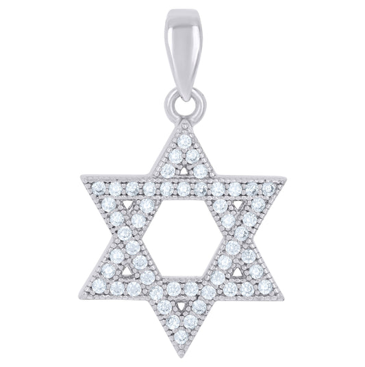 Sterling Silver Mens Cubic Zirconia Star Of David Religious Charm Pendant