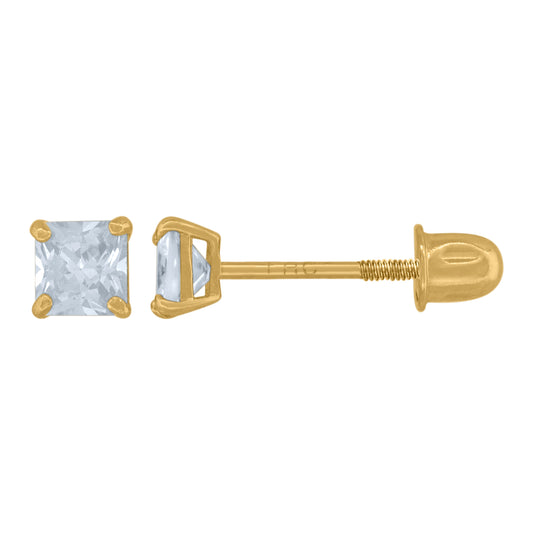 14K Yellow Gold Womens Princess-Cut Cubic-Zirconia 3mm Square Stud Earrings