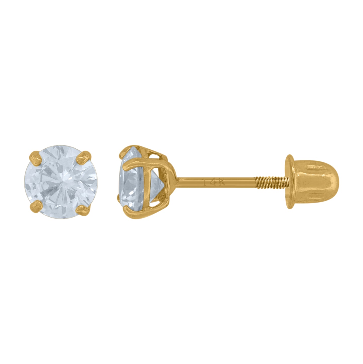 14K Yellow Gold Womens Cubic-Zirconia 4mm Round Stud Earrings