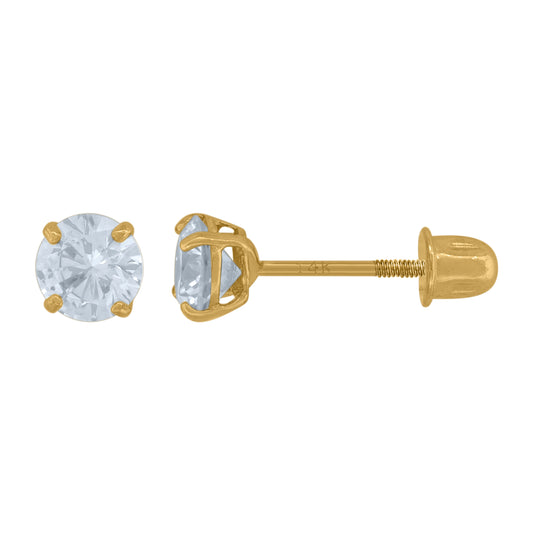 14K Yellow Gold Womens Cubic-Zirconia 4mm Round Stud Earrings