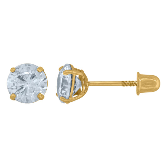 14K Yellow Gold Womens Cubic-Zirconia 5mm Round Stud Earrings