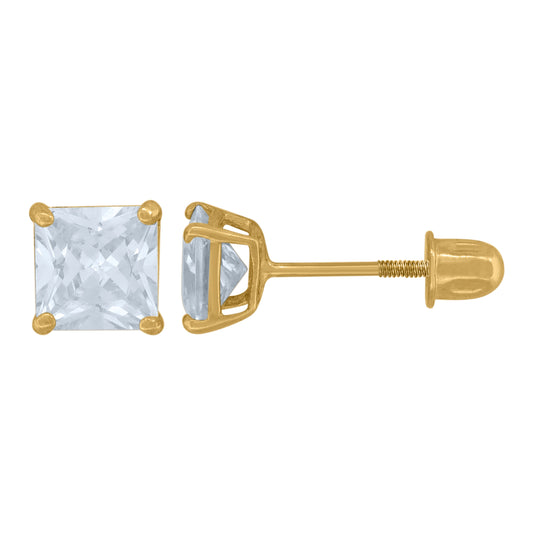 14K Yellow Gold Womens Princess-Cut Cubic-Zirconia 4mm Square Stud Earrings