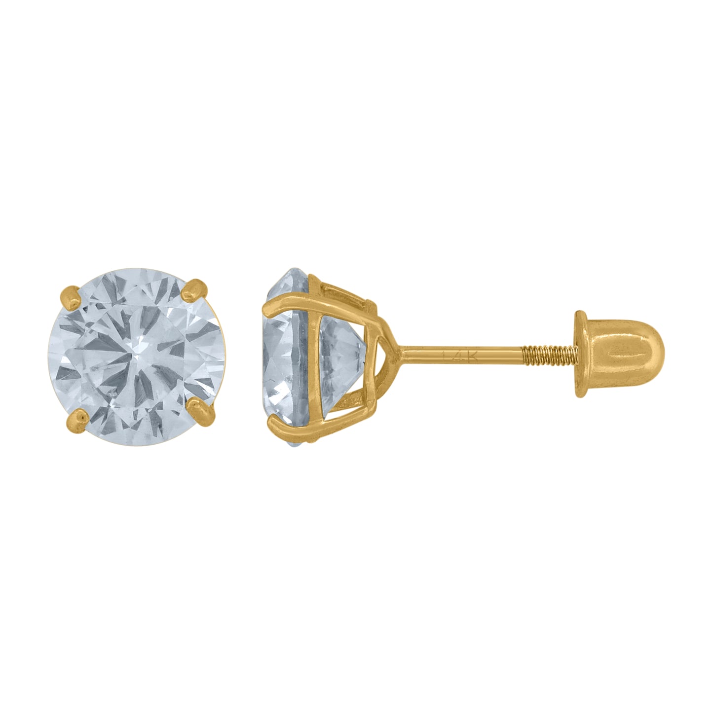 14K Yellow Gold Womens Cubic-Zirconia 6mm Round Stud Earrings