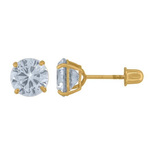 14K Yellow Gold Womens Cubic-Zirconia 6mm Round Stud Earrings