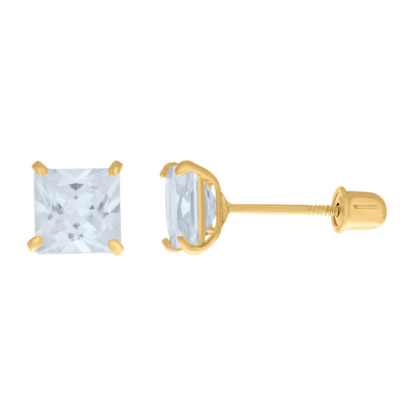 14K Yellow Gold Womens Princess-Cut Cubic-Zirconia 5mm Square Stud Earrings