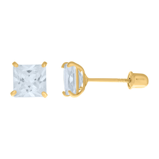 14K Yellow Gold Womens Princess-Cut Cubic-Zirconia 5mm Square Stud Earrings