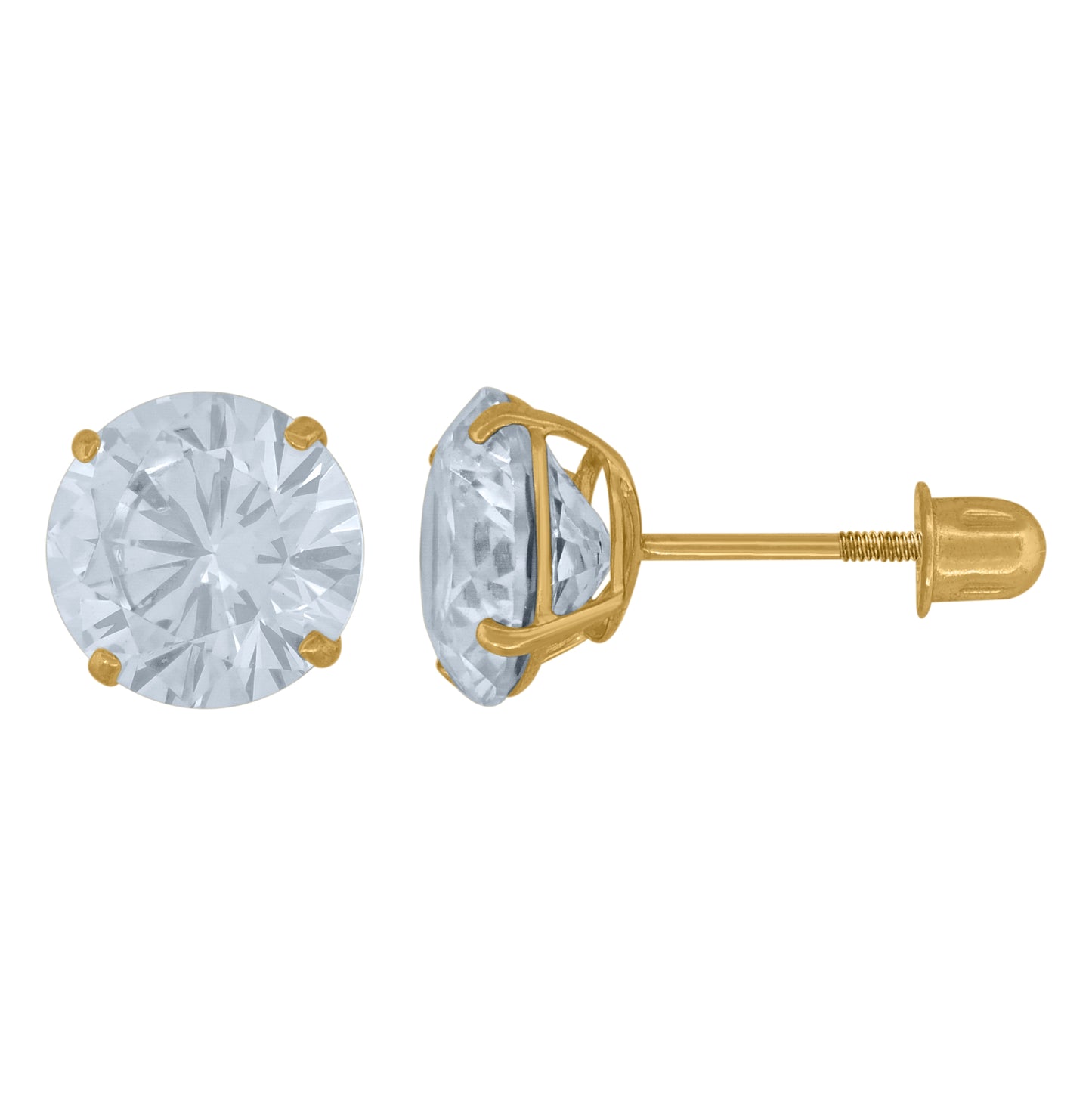 14K Yellow Gold Womens Cubic-Zirconia 7mm Round Stud Earrings