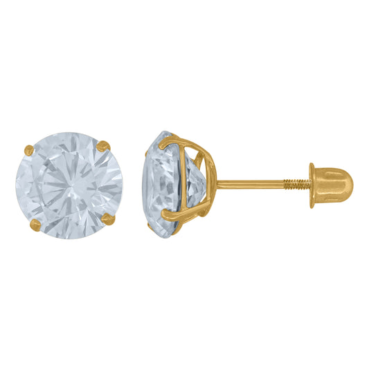 14K Yellow Gold Womens Cubic-Zirconia 7mm Round Stud Earrings