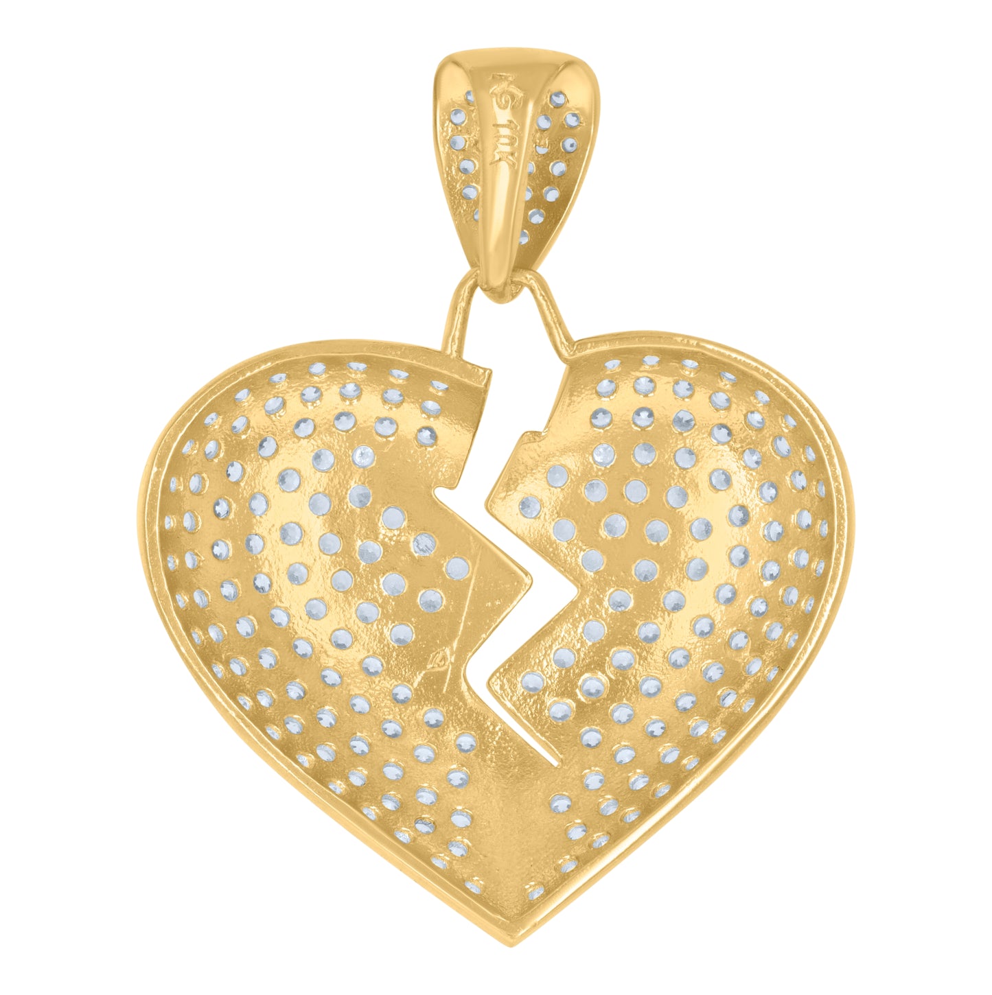 10K Yellow Gold Womens Cubic Zirconia Heart Red Enamel Break Charm Pendant