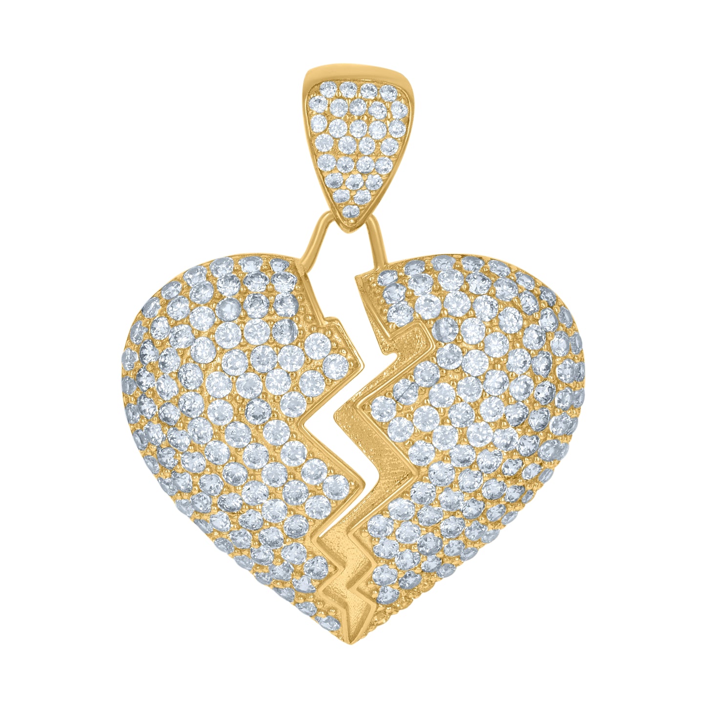 10K Yellow Gold Womens Cubic Zirconia Heart Red Enamel Break Charm Pendant