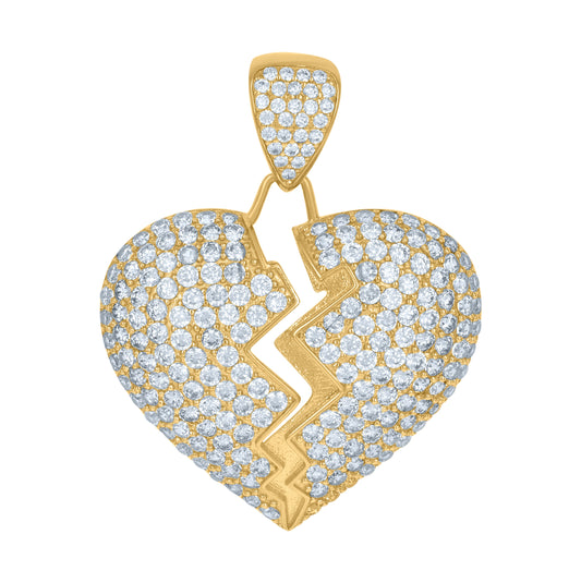 10K Yellow Gold Womens Cubic Zirconia Heart Red Enamel Break Charm Pendant