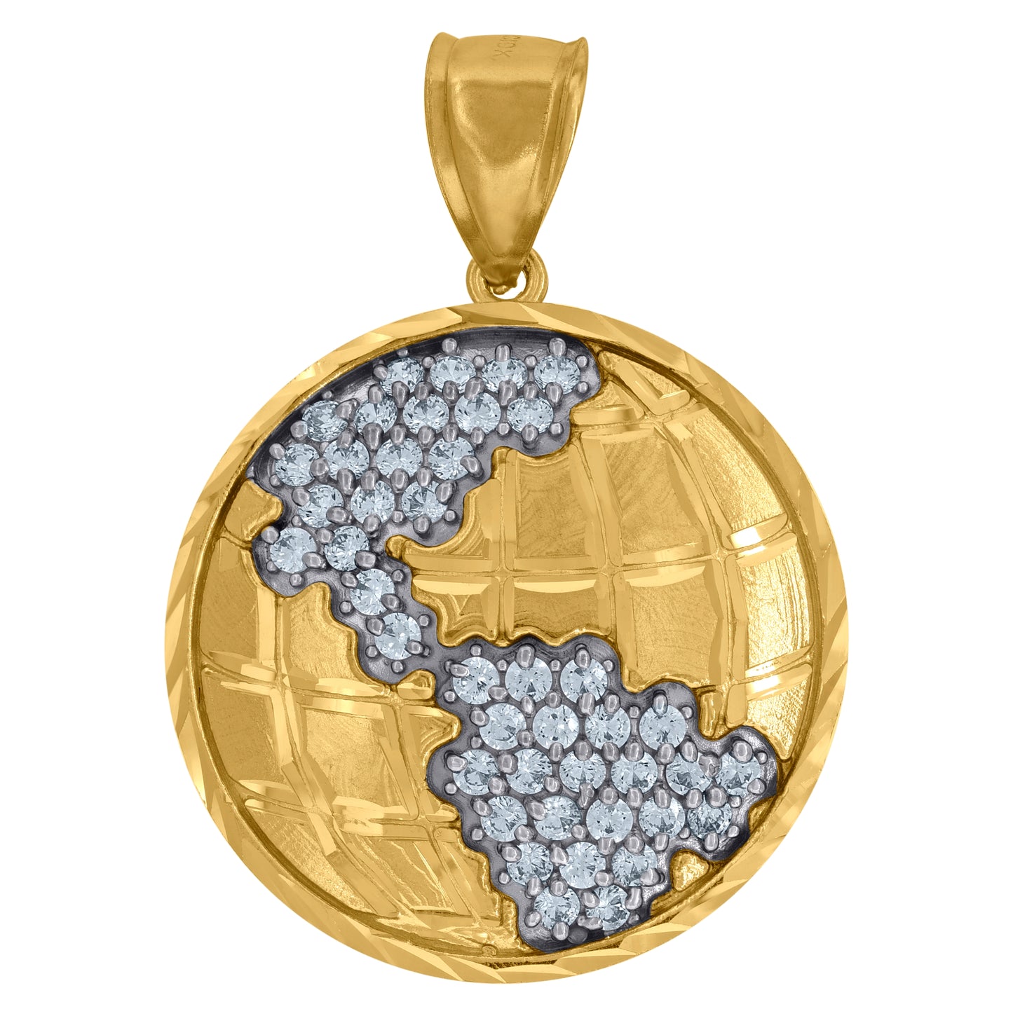 10K Two-Tone Gold Men Cubic-Zirconia Globe World Map Pendant