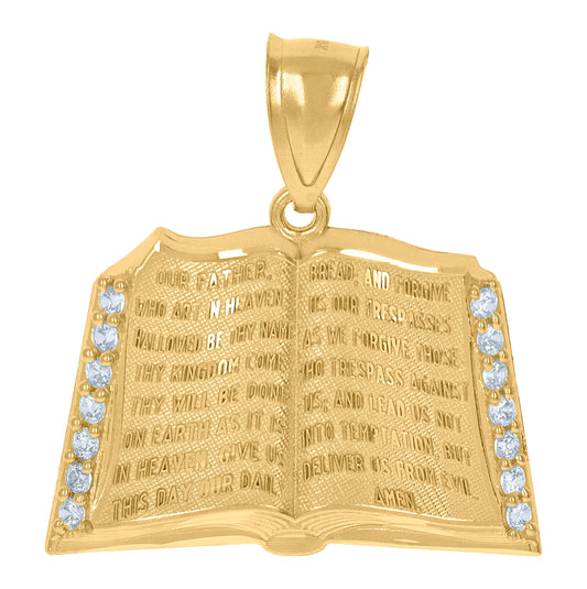 10K Yellow Gold Mens Cubic-Zirconia Holy Bible Holy Book Symbol Religious Charm Pendant