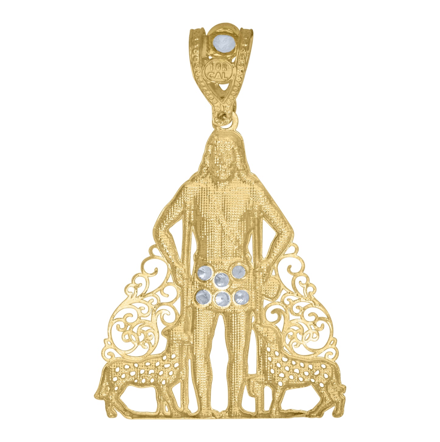 10K Two-Tone Gold Mens Cubic-Zirconia St. Lazarus Religious Charm Pendant