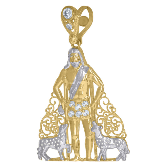 10K Two-Tone Gold Mens Cubic-Zirconia St. Lazarus Religious Charm Pendant