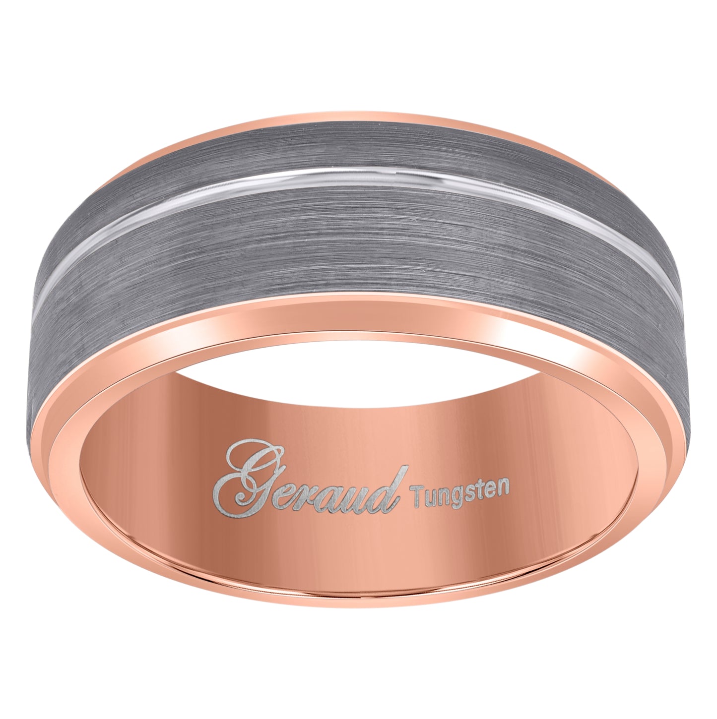 Tungsten Rose-Tone Mens Brushed 8 mm Comfort-fit Bridal Anniversary Engagement Wedding Band